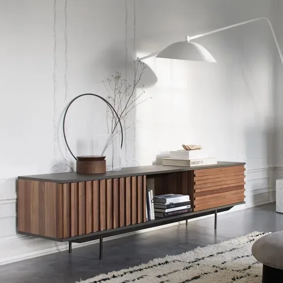 TV cabinet color matching teak black wooden storage cabinet