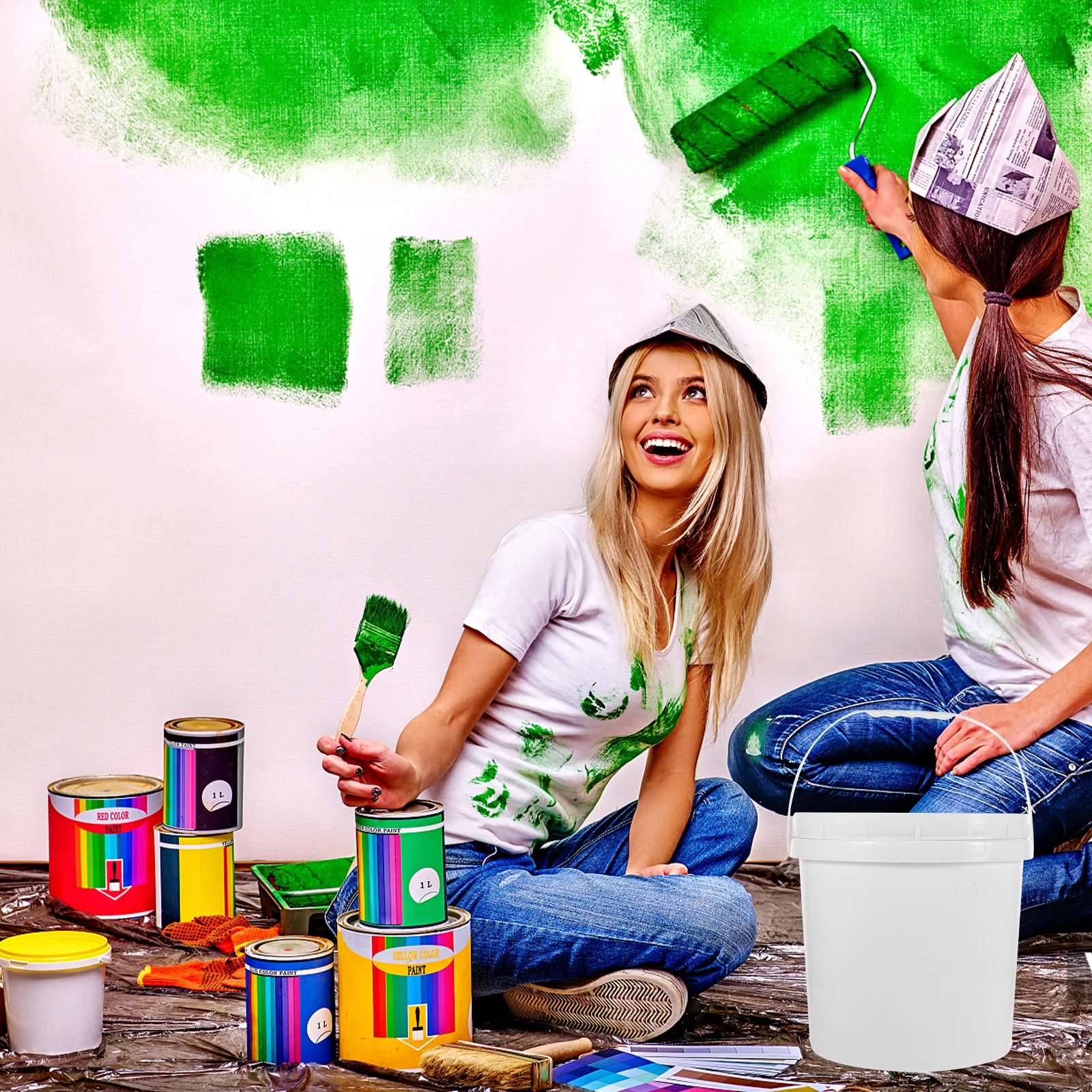 Seau de stockage rond en Abs blanc 9l, couvercle hermétique pour peinture, pigments, artisanat d'art, seau vide, résistant à l'huile et à l'eau, Durable