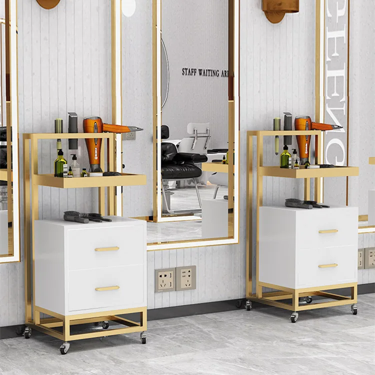 

High Gloss European Style Modern Metal Frame Hair Layer Cart Beauty Salon Trolley With Dryer Holders