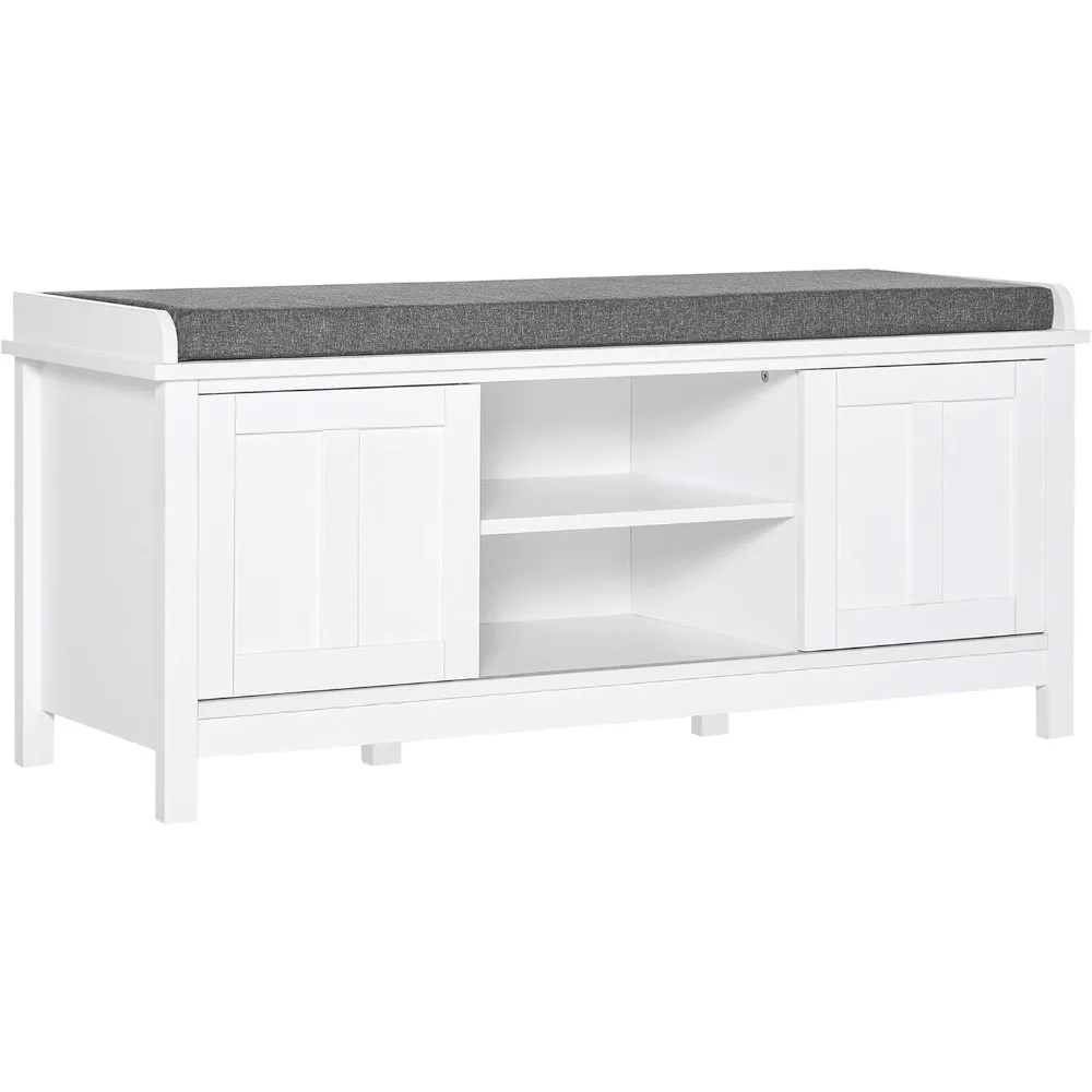 

Entryway Shoe Bench Storage Ottoman with Sliding Doors, Adjustable Shelving, 6 Compartments, and Padded Seat