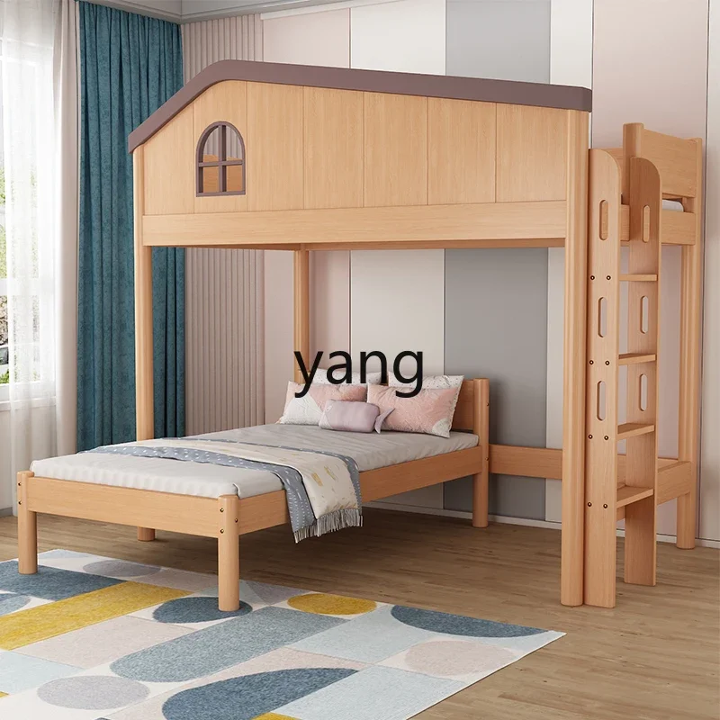 LTT solid wood bunk top and bottom bunk double high and low bed under table multi-function with desk