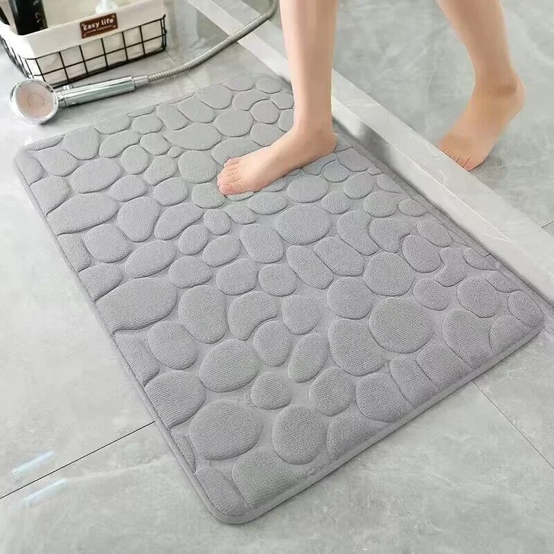 

1 Embossed Pebble Bath Rug, Memory Foam Absorbent Floor Mat, Non-Slip Door Rug, Indoor Floor Mat, Bathroom Accessories