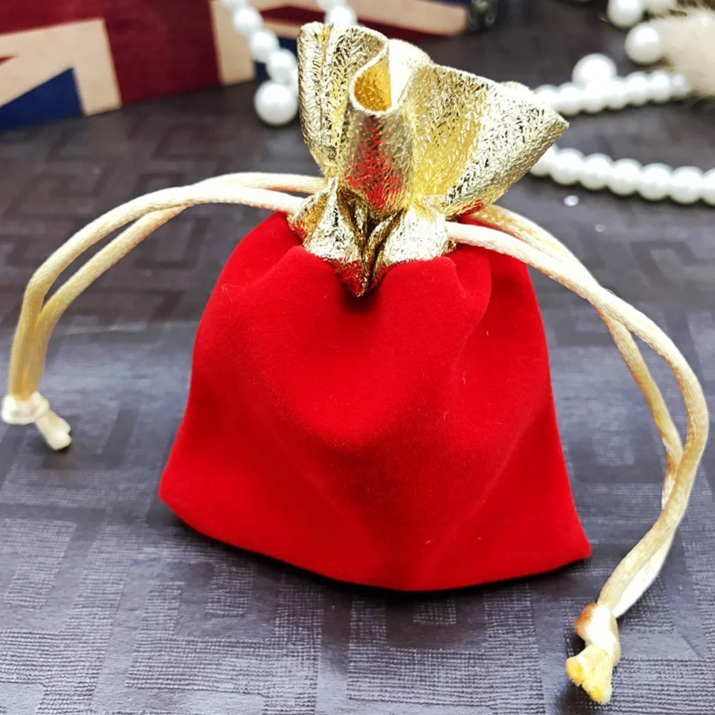 10 Pcs Gold Rim Drawstring Jewelry Pouches Red Drawstring Pocket Wedding Party Christmas Favor Gift Bags Red and Golden