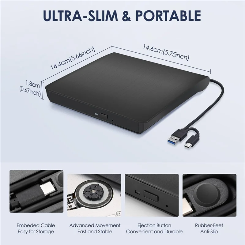 Unidad externa de CD DVD +/-RW, USB 3.0 y USB-C Grabador de CD y DVD ROM portátil Lector Escritor Reescritor Unidad de disco VENTAS