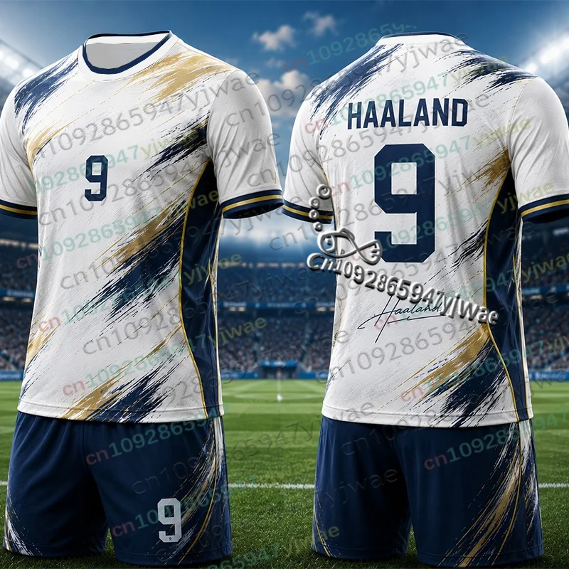 Sonderedition Haaland Nr. 9 Fußballtrikot-Set, Modisches Fan-Shirt und Shorts, Herbst Erwachsenen/Kinder 2-Teiliges Trainingsanzug-Set – Detail 5