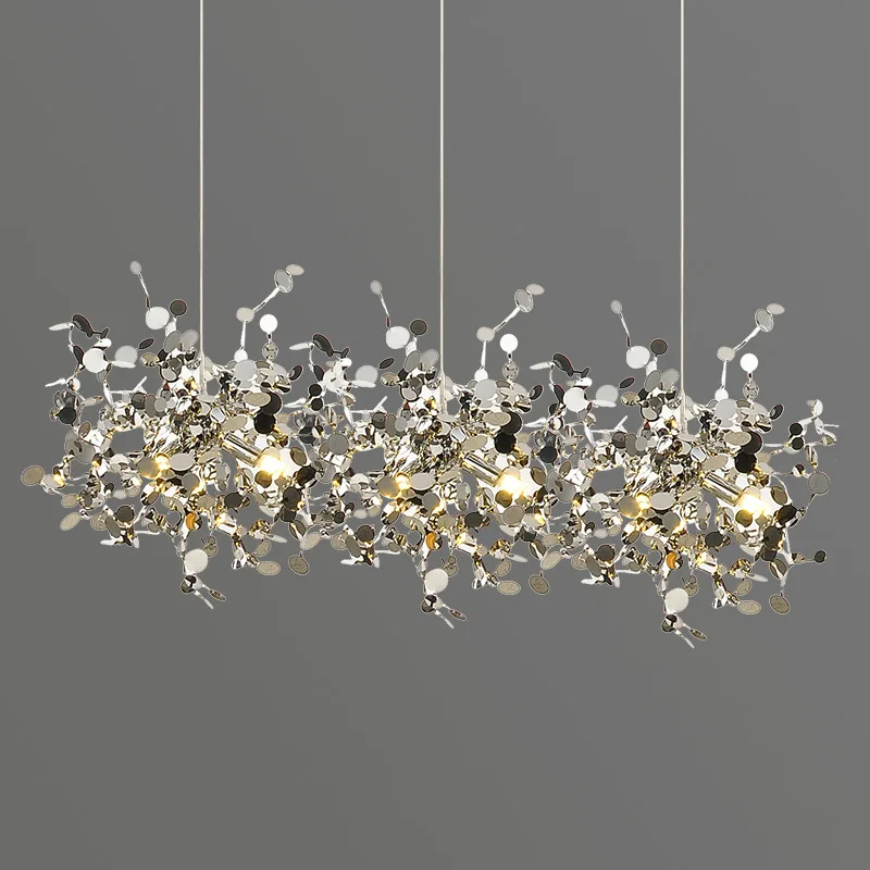 Modern Minimalist Led Stainless Steel Chandelier Gold Chrome Chandelier Living Room Dining Room Bar Table Art Hanging Chandelier