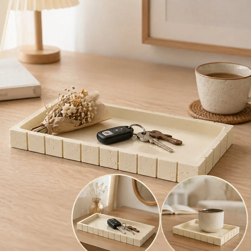Silicone Mold For Rectangular Travertine Decor Tray, DIY Cement Plaster Casting Mold,Storage Tray Mould for Home Desktop Decor