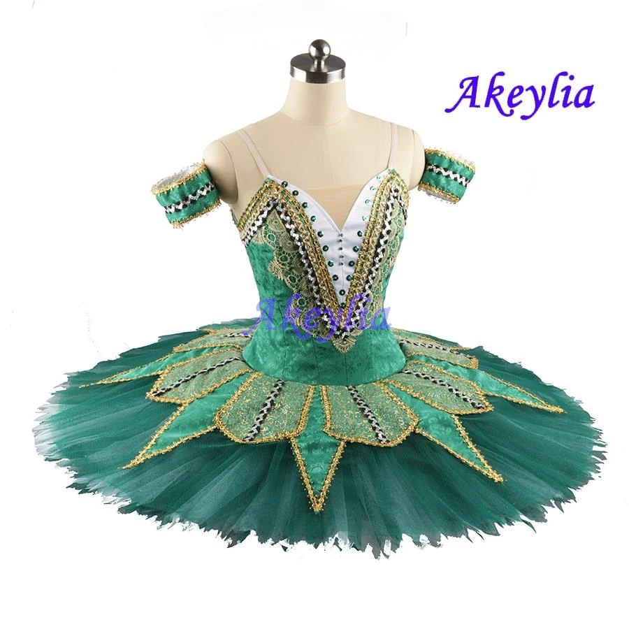 No Elasticity green Ballet tutu Costume Girl Paquita competition Professional Ballet Dress Stage Pancake Platter Tutu dress 0109