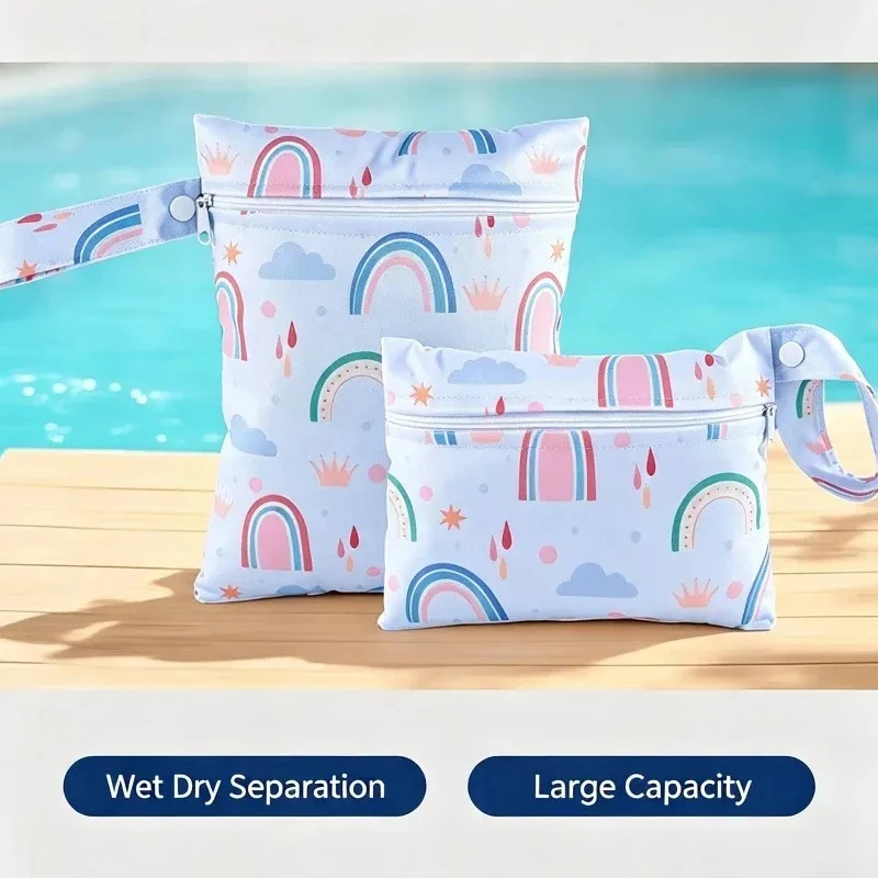 2PCS Waterproof Diaper Bags Set with Button Handle Baby Stroller Hanging Reusable Printed Portable Storage Pouches