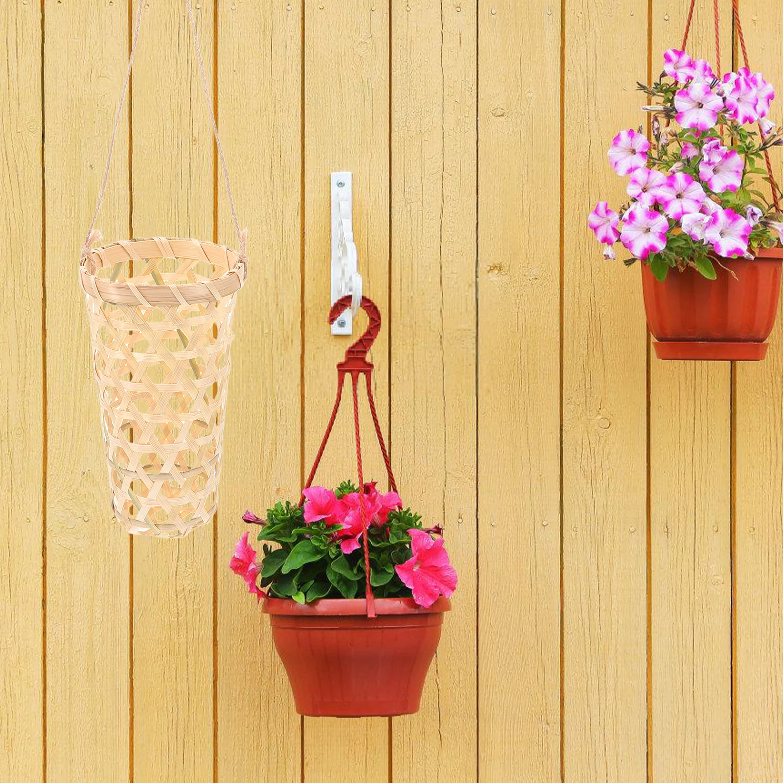 

2pcs Wall Mounted Bamboo Flower Basket for Hanging Plants Decor Small Woven Planter Balcony Farmhouse Indoor