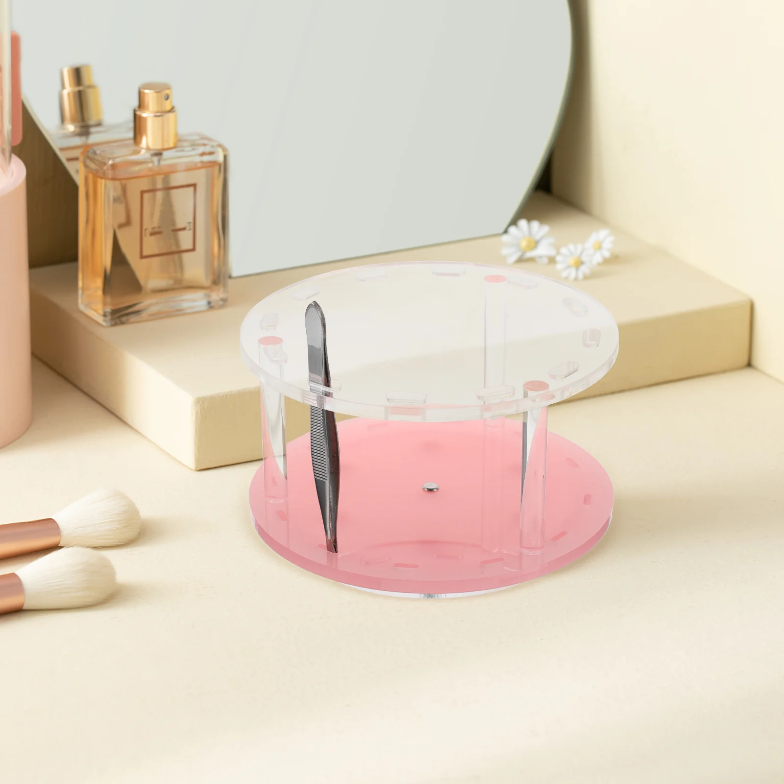 Organizador de pinzas de pestañas giratorio con 12 agujeros, soporte acrílico para extensión de pestañas, soporte para herramientas de belleza, estante de exhibición para pinzas de maquillaje