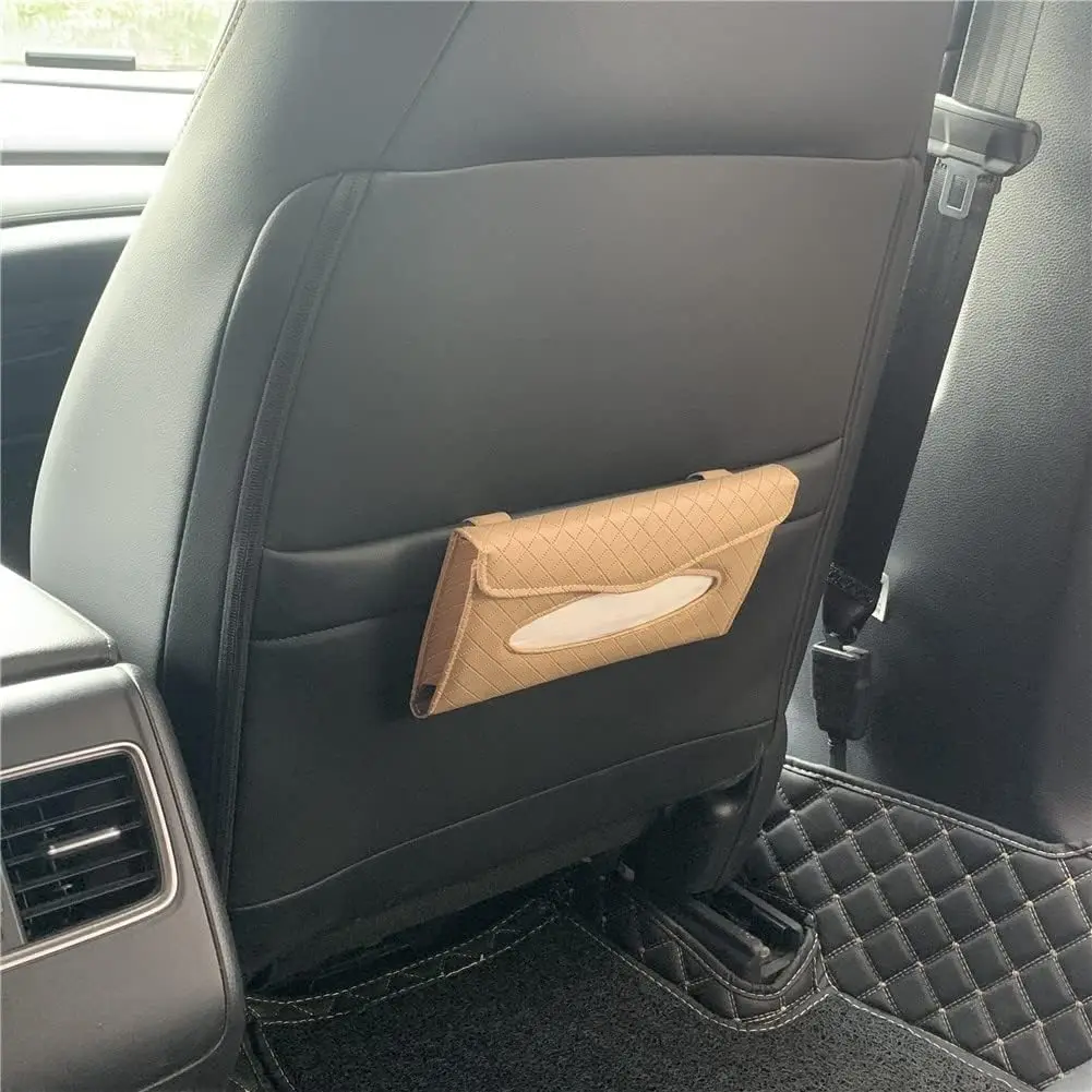 Premium PU Leather Sun Visor Car Tissue Holder Easy Access Backseat Truck Universal Fit Black - view 5