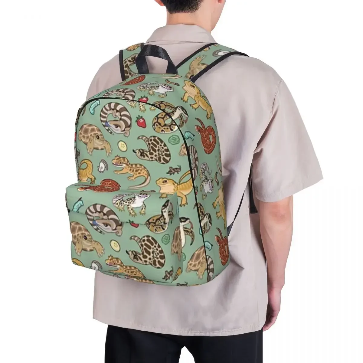 Reptile Pets Pattern - Green Backpacks Student Book bag Shoulder Bag Laptop Rucksack Fashion Travel Rucksack Children School Bag