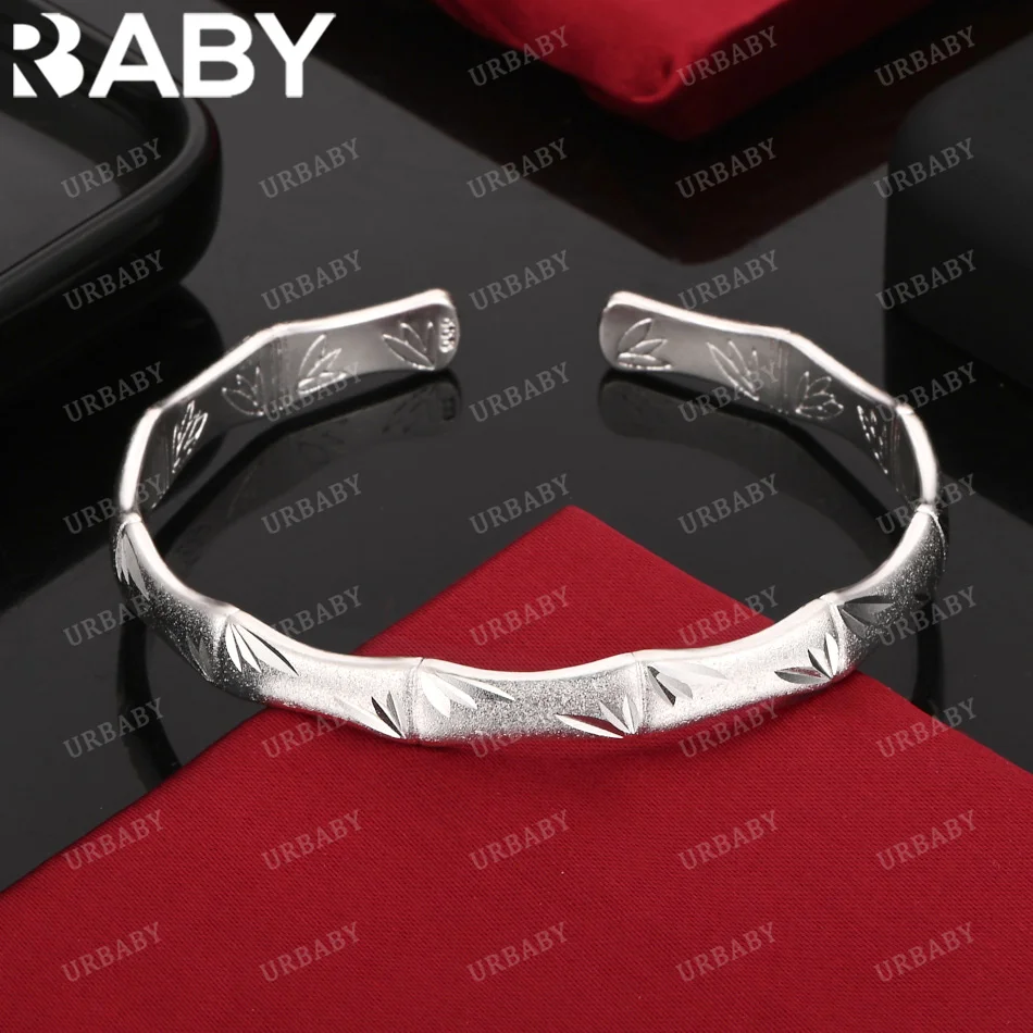 

URBABY 925 Sterling Silver Bangle Leaf Pattern Bamboo Bracelet For Women Jewelry Fashion Party And Daily Wear