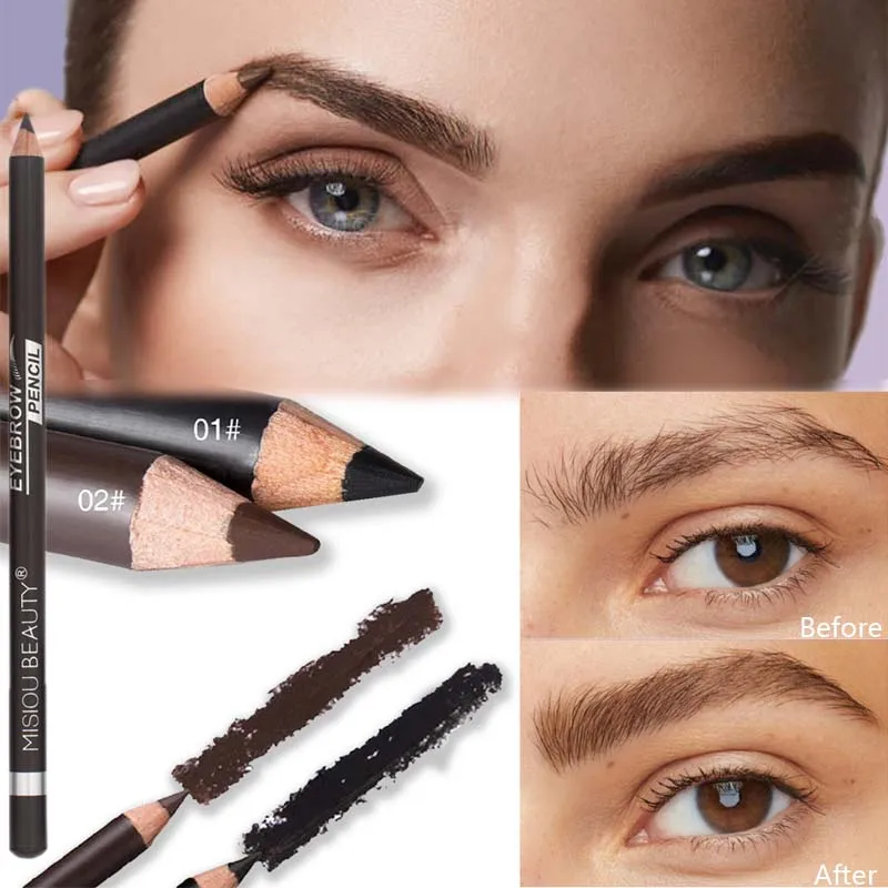 2 色の木製アイブロウペンシル & アイライナー防水汚れ防止ハードチップメイクアップペンシル眉毛エンハンサー目ナチュラルルック