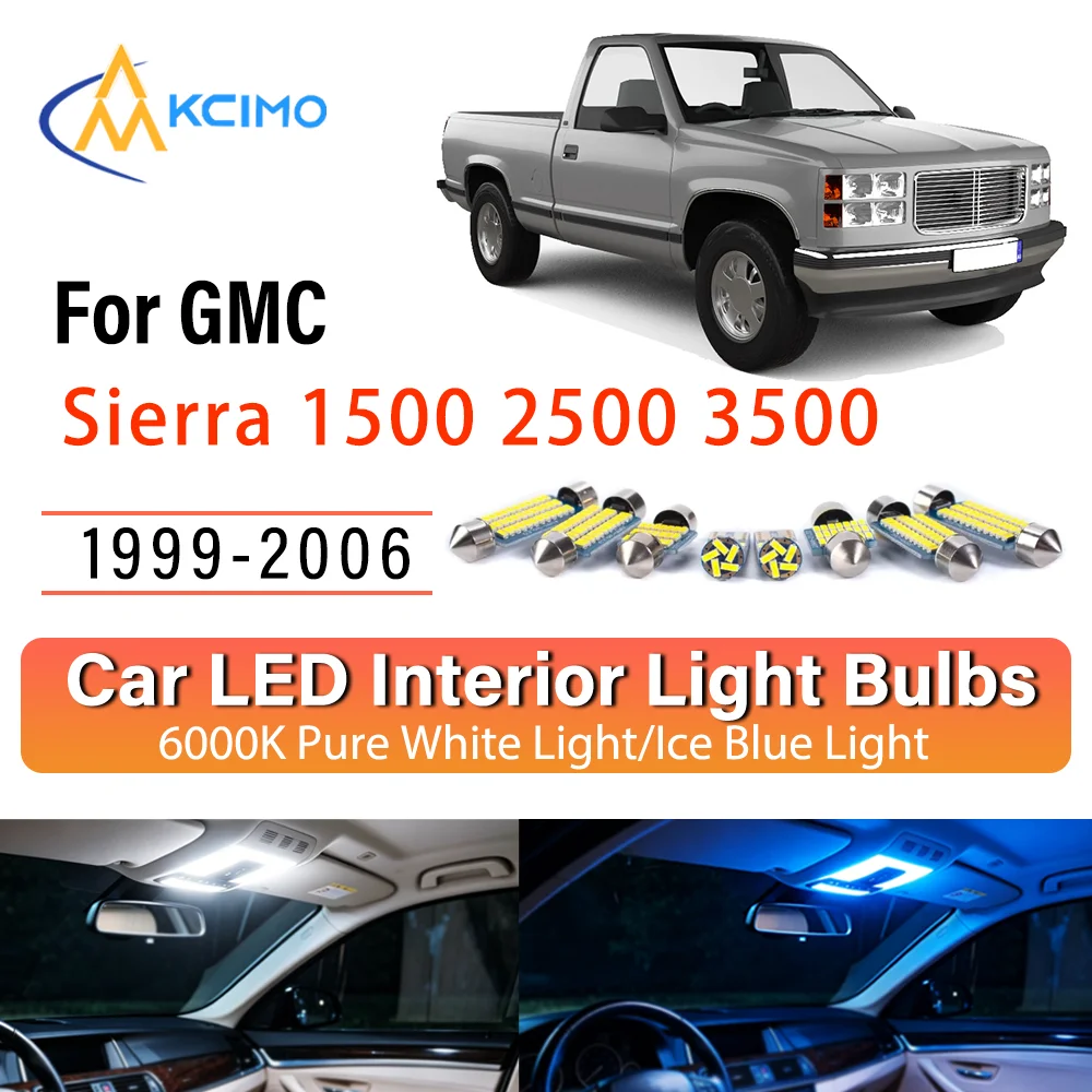 

LED Interior Light Bulb Set For GMC Sierra 2500 3500 1999-2006 Easy Install Bright White/Blue Dome Map Door Courtesy Brights