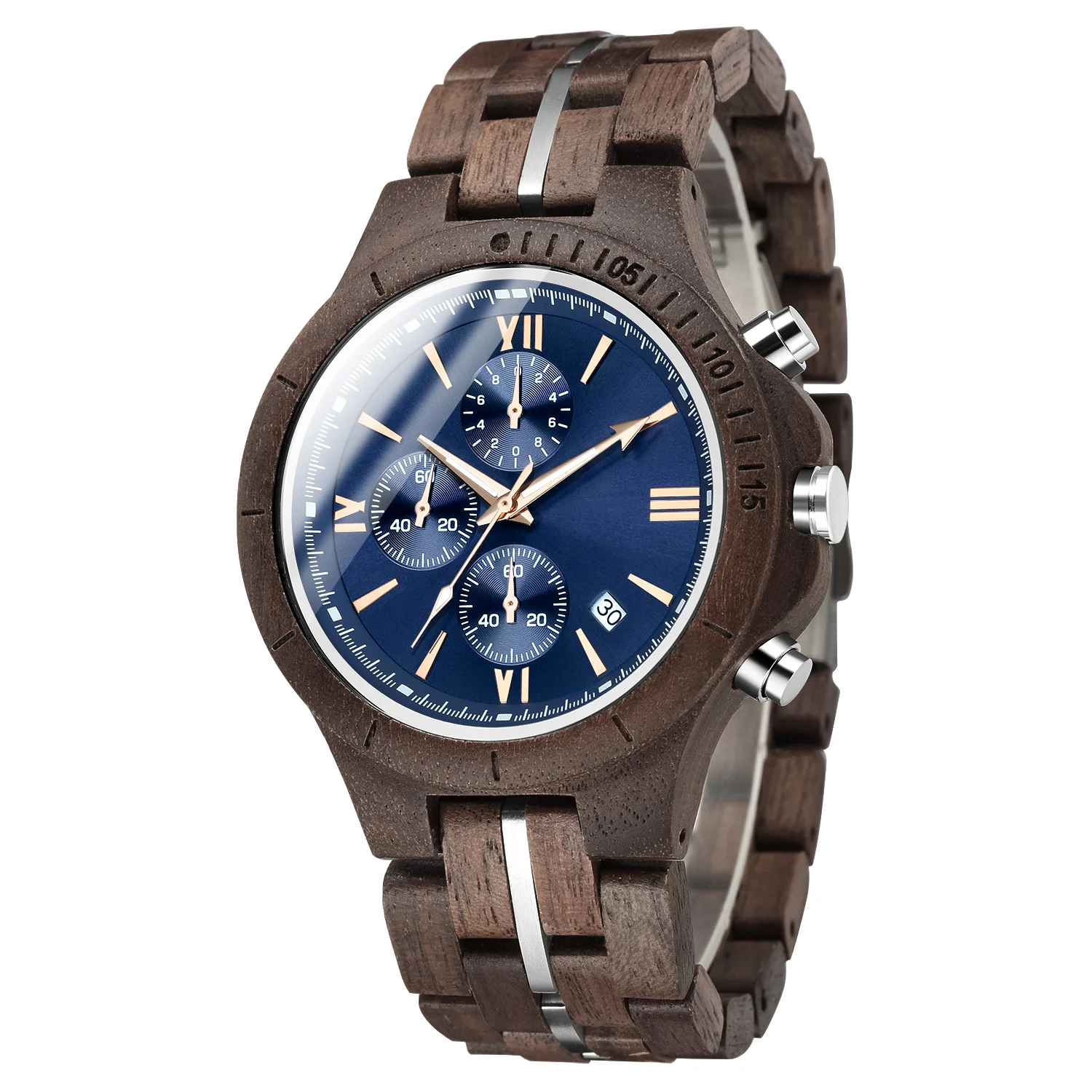 

KUNHUANG New Trendy Men's Wooden Watch Top Luxury Quartz Watch Luminous Hand Date Fashion Skeleton Dial Steel strap Men's Watch