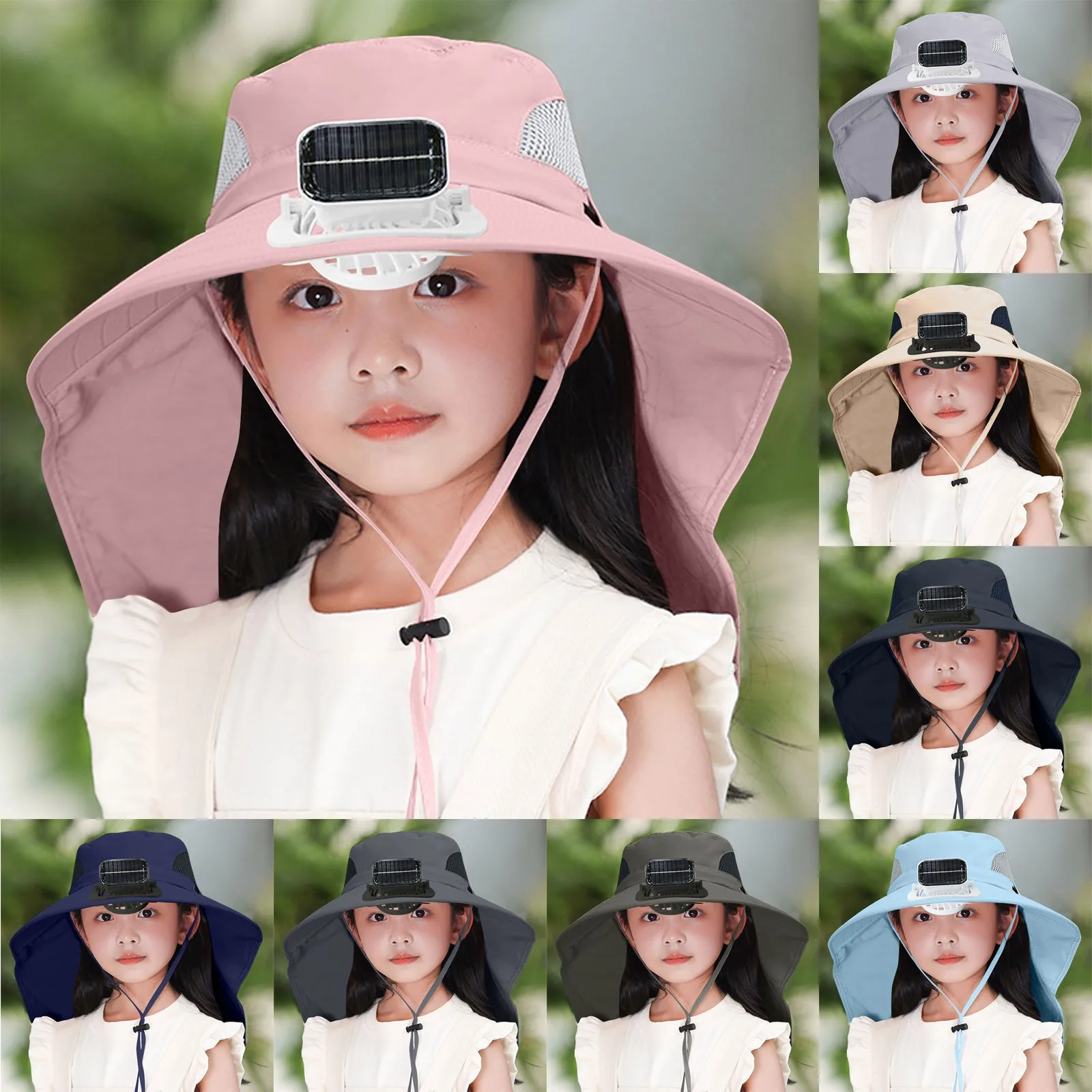 Children's Outdoor Mountaineering Sun Hat with Solar-Powered Fan Kids Hiking Fishing Caps Solid Color Sun-Protective Hats