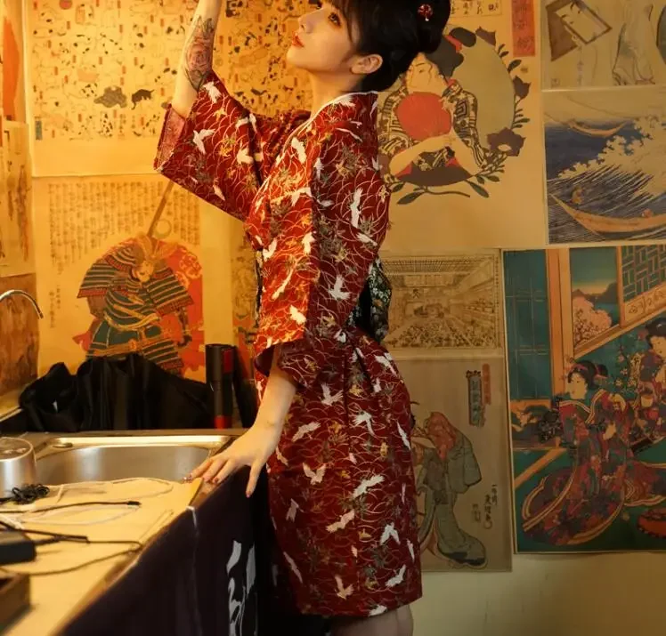 Cocina japonesa mujeres kimono vestido corto verano sushi incluido cinturón camarero trabajo de primavera