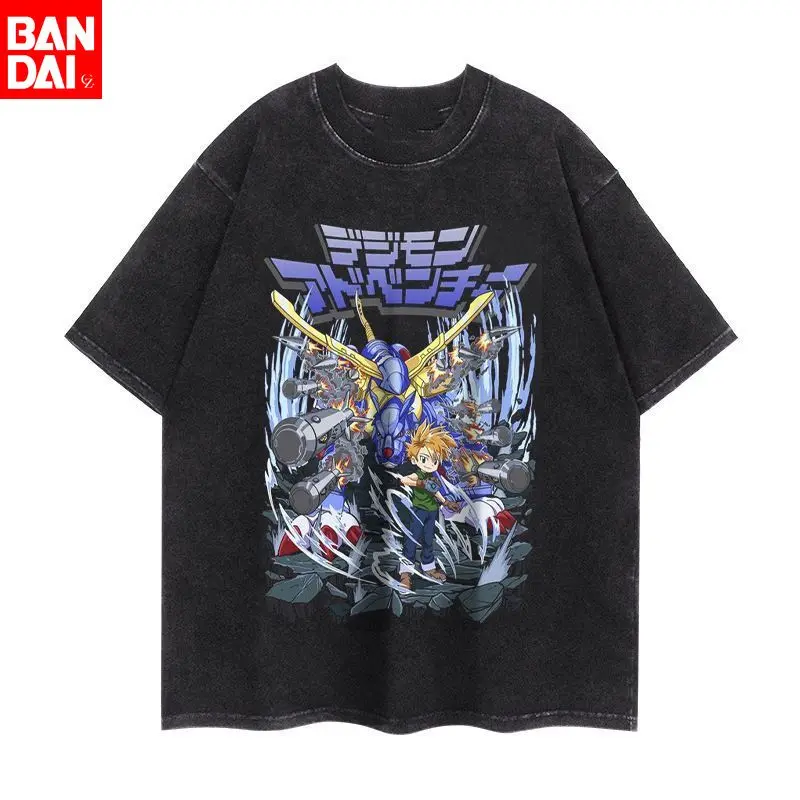 Digimon Adventure Ishida Yamato Metalgarurumon Vintage Washed Oversized T-Shirt 2026 Sommer Herren Baumwolle Streetwear Anime