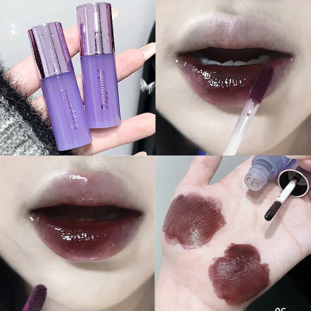 

Dark Mulberry Mirror Water Lip Gloss Purple Red Lip Glaze Clear Moisturizing Jelly Lasting No Sticky Lipstick Makeup