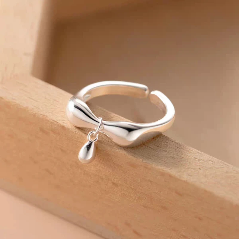Korean Style Fashionable Simple Droplet Shaped Bow Design Ring Exquisite Jewelry Gift 925 Sterling Silver Finger Ring for Women