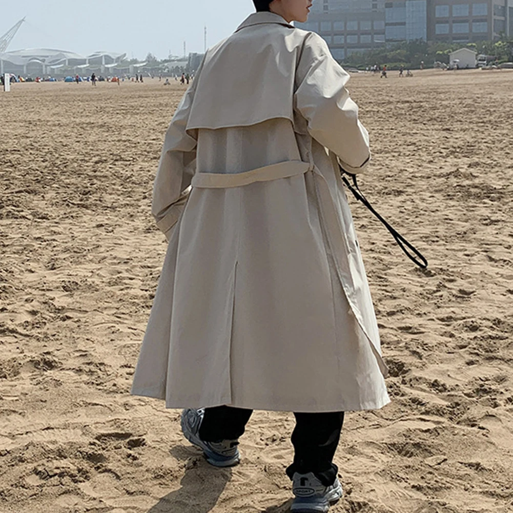 Gite casual Streetwear Giacca a vento da uomo Beige Abbigliamento autunnale Manica lunga Vestibilità ampia Scollo con risvolto tinta unita