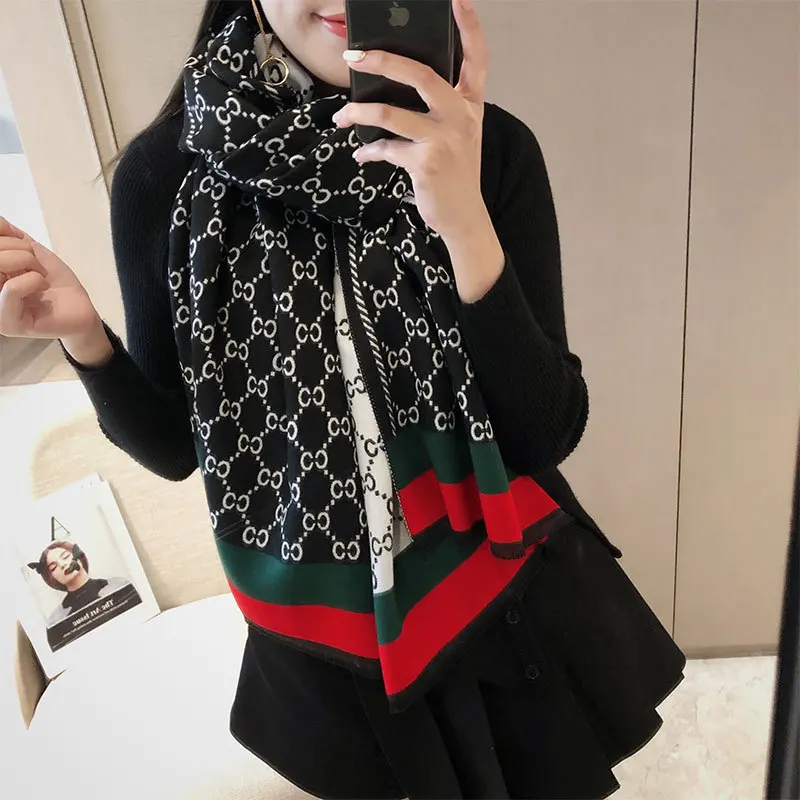 Popular Double-sided Imitation Cashmere Scarf for Women Thickened Autumn and Winter Warm Scarf Shawl Dual-purpose Fashion Scarf