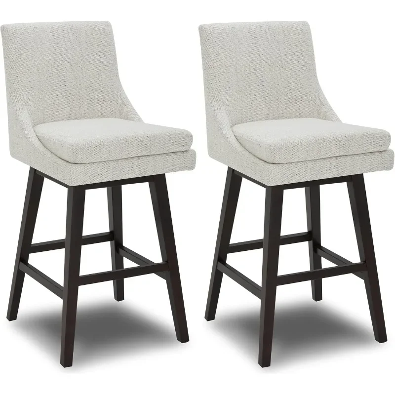 

Bar Height Swivel Barstool with Back Set of 2, FSC Certified Upholstered Bar Stool, 30.7" H Seat Height, Fabric in Ivory