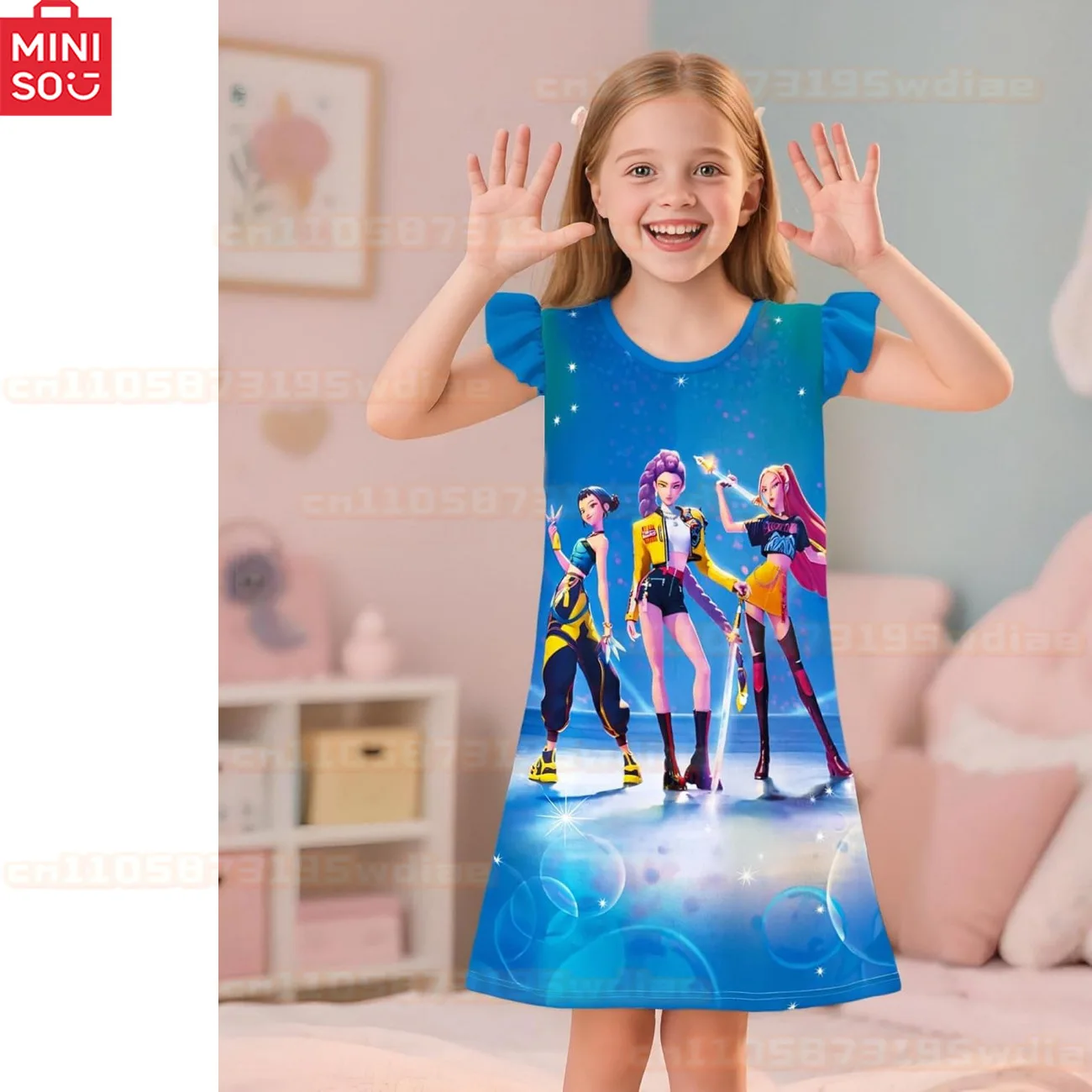 

KPop Demon Hunters Clothes Kids New Summer Short Sleeve Dress Toddler Girls Casual Dresses Children Cartoon Nightgowns Sleepwear