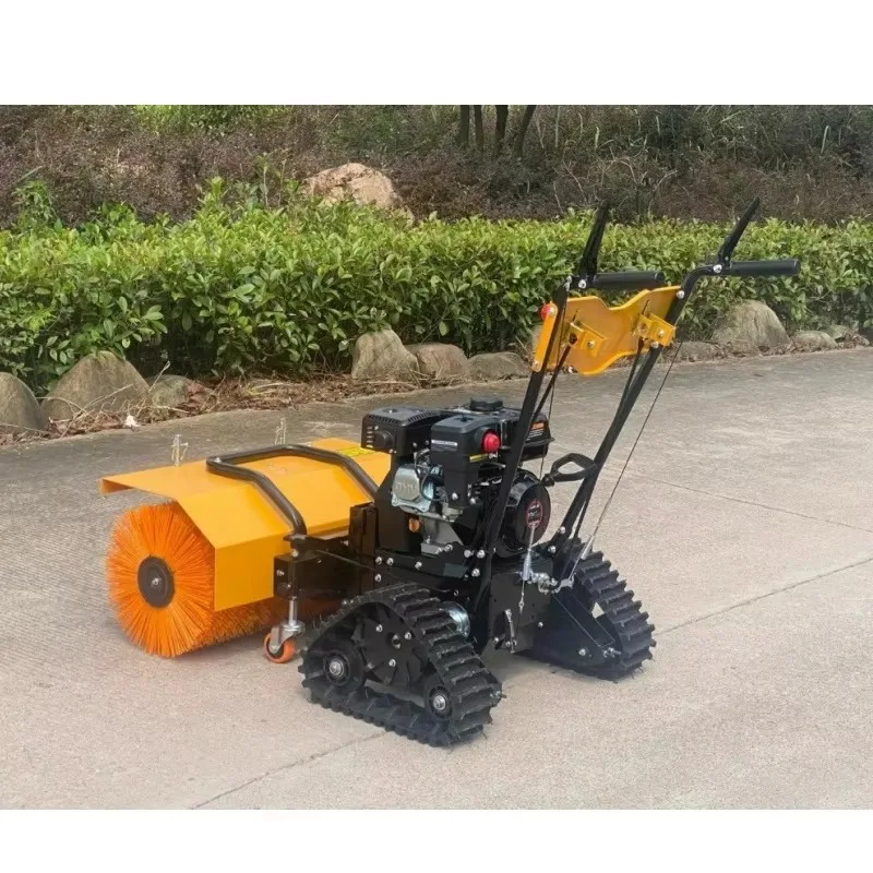 Small Hand-push Tracked Brush Snow Blower 6.5HP  Snowplow Snowblower Sweeper