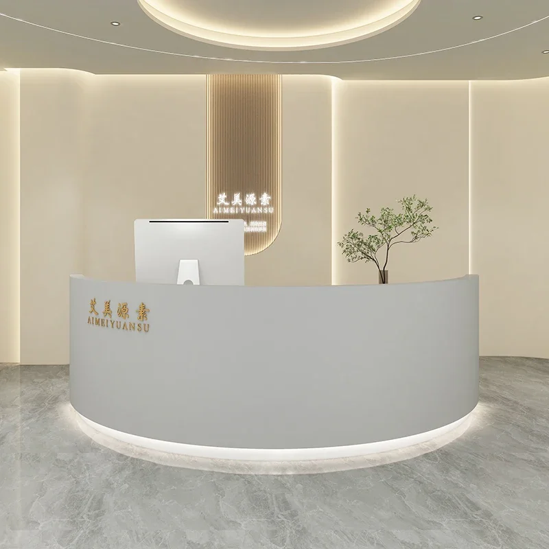 Small Reception Desk Front Counter Table Atelier Minimalist Church Pulpito Beauty Salon Furniture Column White Office Companies