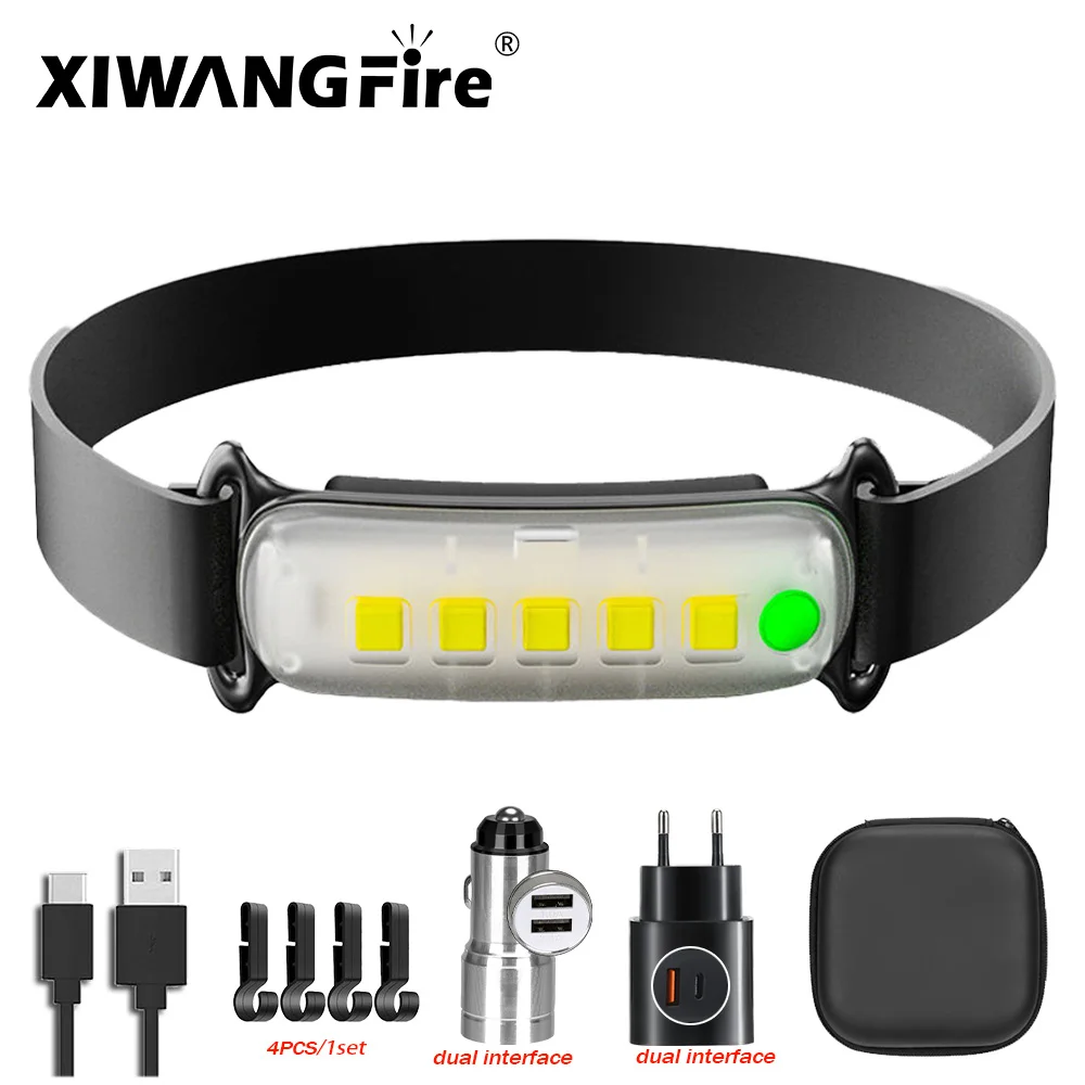 Full View Bright COB LED Headlamp Outdoor Waterproof Headlight High Lumen Camping Head Lamp Head Flashlight for Emergency Hiking