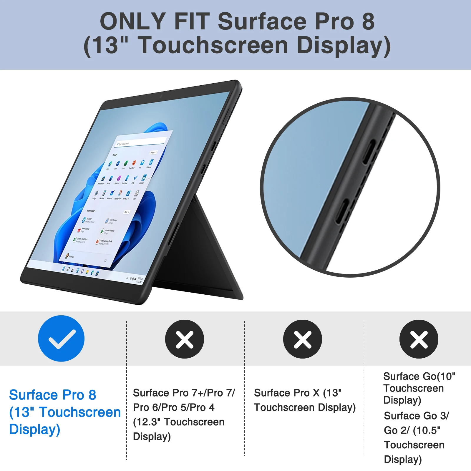 MoKo Case for Microsoft Surface Pro 8-13"2021,Shockproof Protective Cover Shell Case with Transparent PC Shell for Surface pro 8