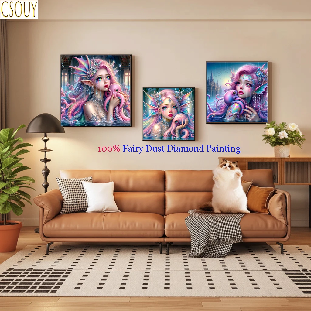 100% Fairy Dust Stones Carystal,Diamond Painting Octopus Fairy Square AB Rhinestones