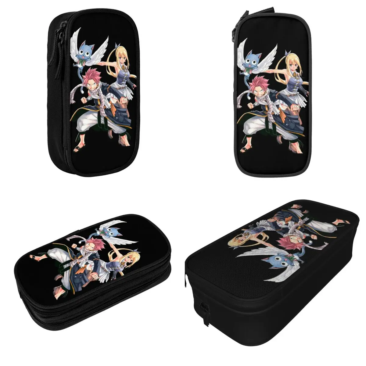 مقلمة Fairy Tail لطيفة من Natsu Lucy and Happy Pen Bag للفتيات والأولاد ذات سعة كبيرة مقلمة لمستحضرات التجميل المكتبية