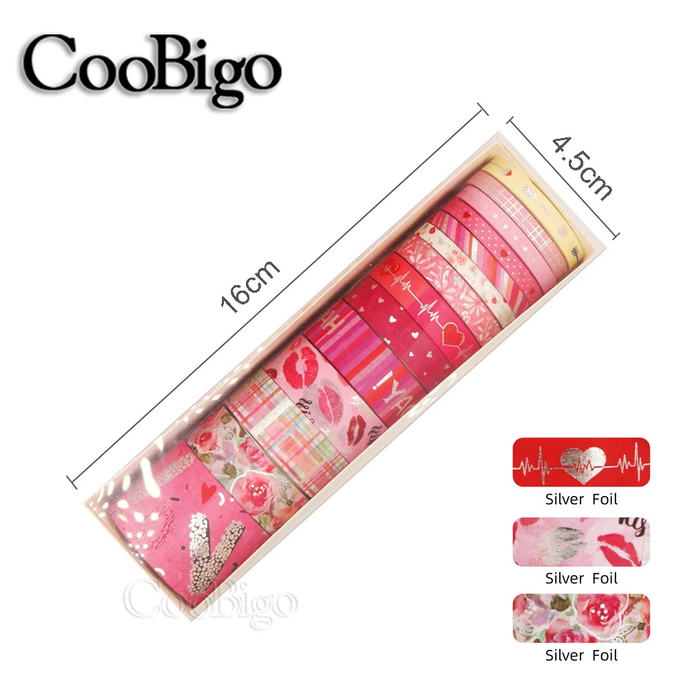 Pink Valentine Washi Tape Set Adhesive Masking Sticker for Decor Scrapbook Diary Note Book School Stationery Supply 14 Rolls/Lot