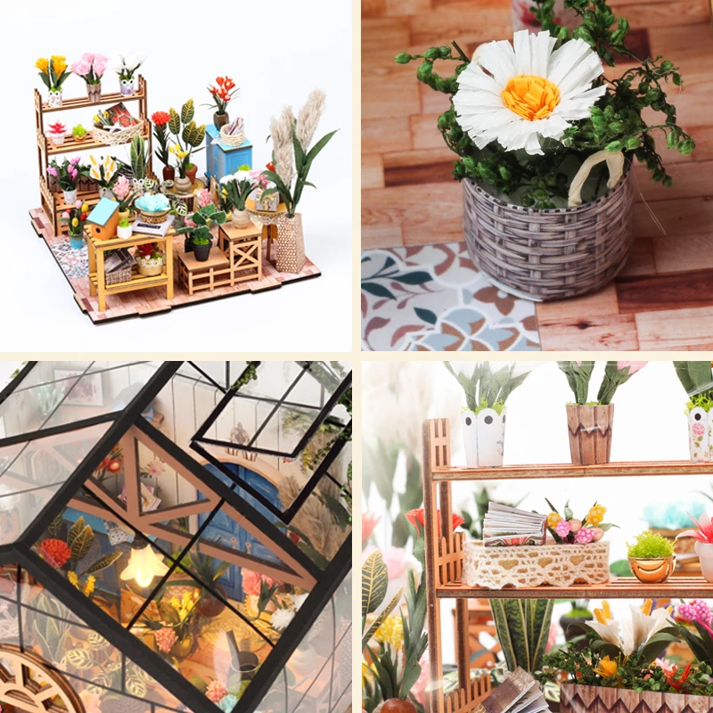 Kits de construcción ensamblados de jardín de Kathy 3D creativo, modelo con luces, rompecabezas de madera, decoración de escritorio, juguetes, regalos para niños y niñas