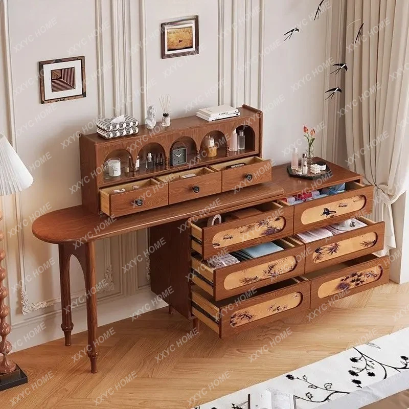 

Medieval solid wood fragrant cloud yarn makeup table bucket cabinet integrated light luxury retro storage cabinet