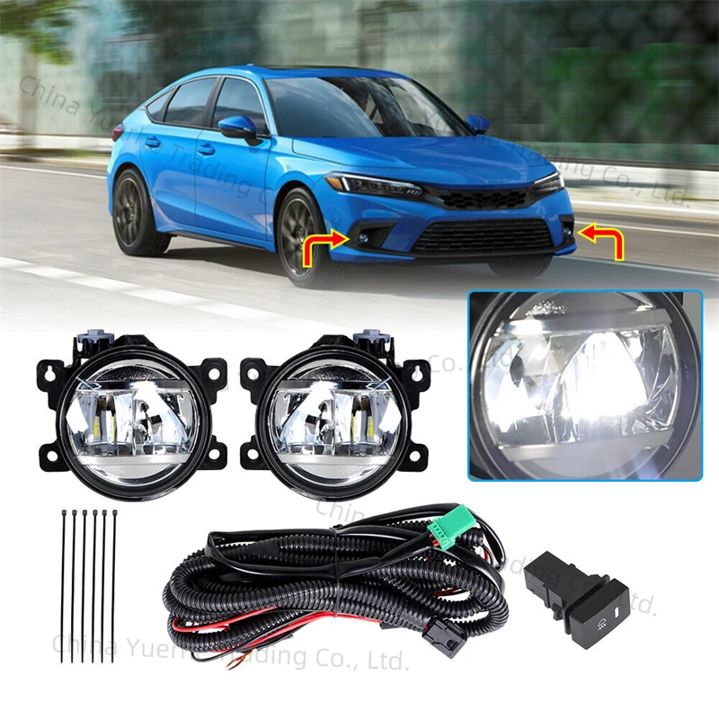 

2pcs LED Fog Lights For Honda Civic 2022 2023 Fog Light Assembly with Switch+LED Bulbs Right+Left