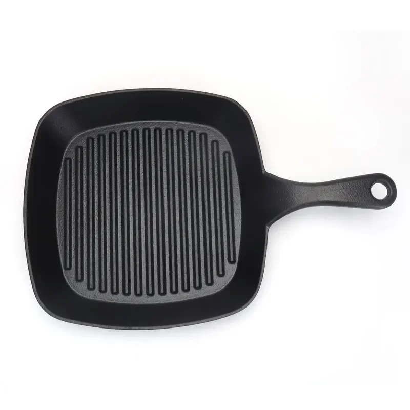 Pre Painted Cast Iron Square Frying Pan Durable Metal Cookware For Gas Stove Induction Hob Kitchen Non Stick Skillet Hand