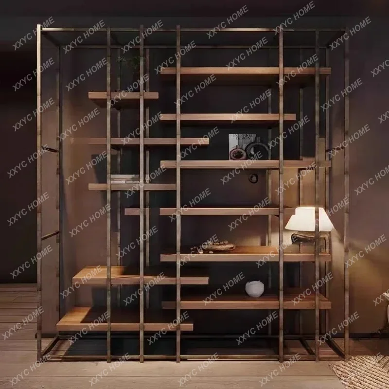 XX Hot sales Modern industrial retro style display stand Minimalist metal multi-layer bookshelf Living room  floor solid woo