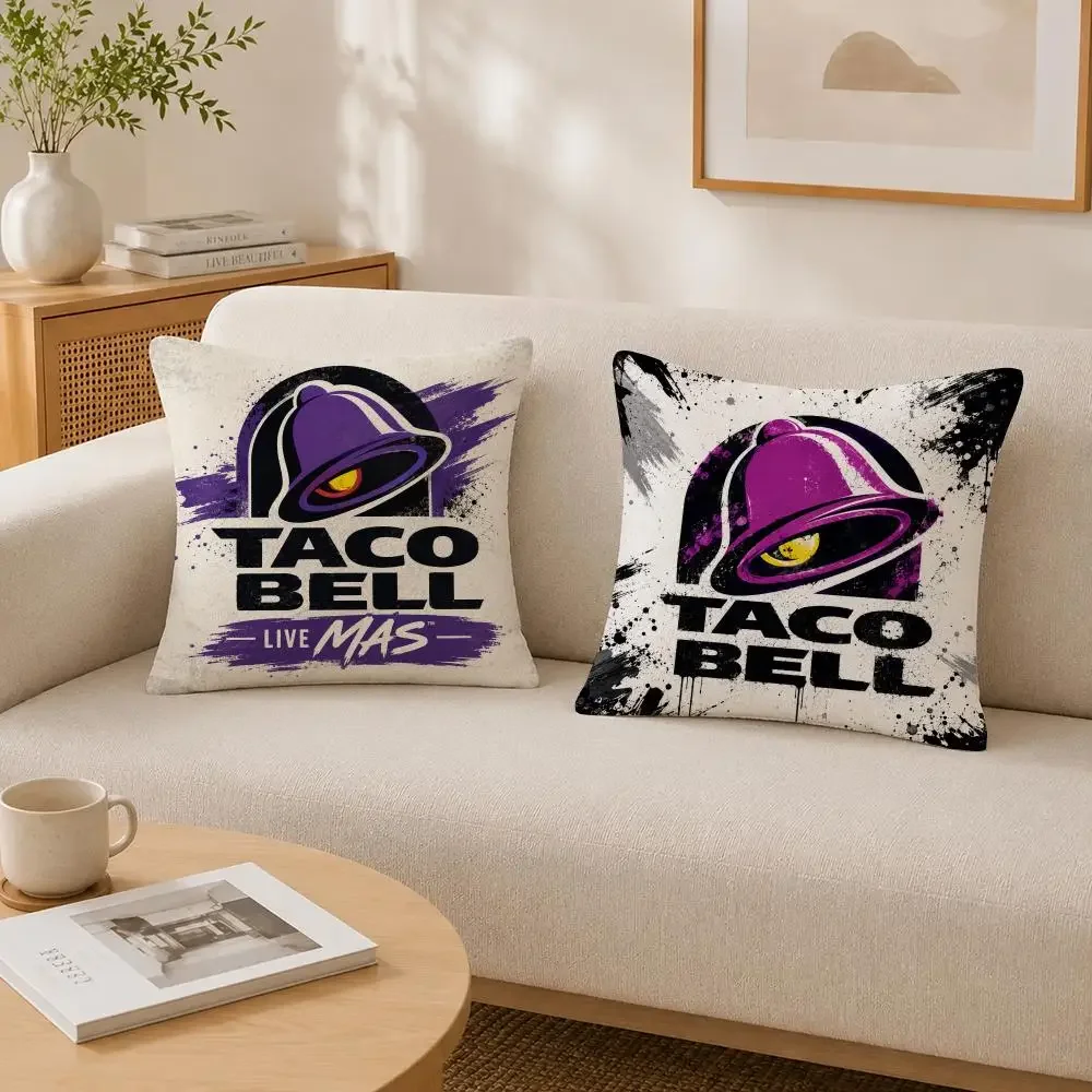 Fast Food Brand Taco Bell Cushion Cover Soft Fluffy Short Plush  Pillow Case Throw Decorative for Sofa Bedroom Home Decor