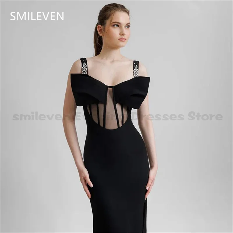 Smileven Oszałamiająca Syrena Błyszcząca Czarna Skromna Sukienka na Bal Bez Rękawów Suknie Wieczorowe Formalna Sukienka na Przyjęcie Prezent Personalizowana 2025