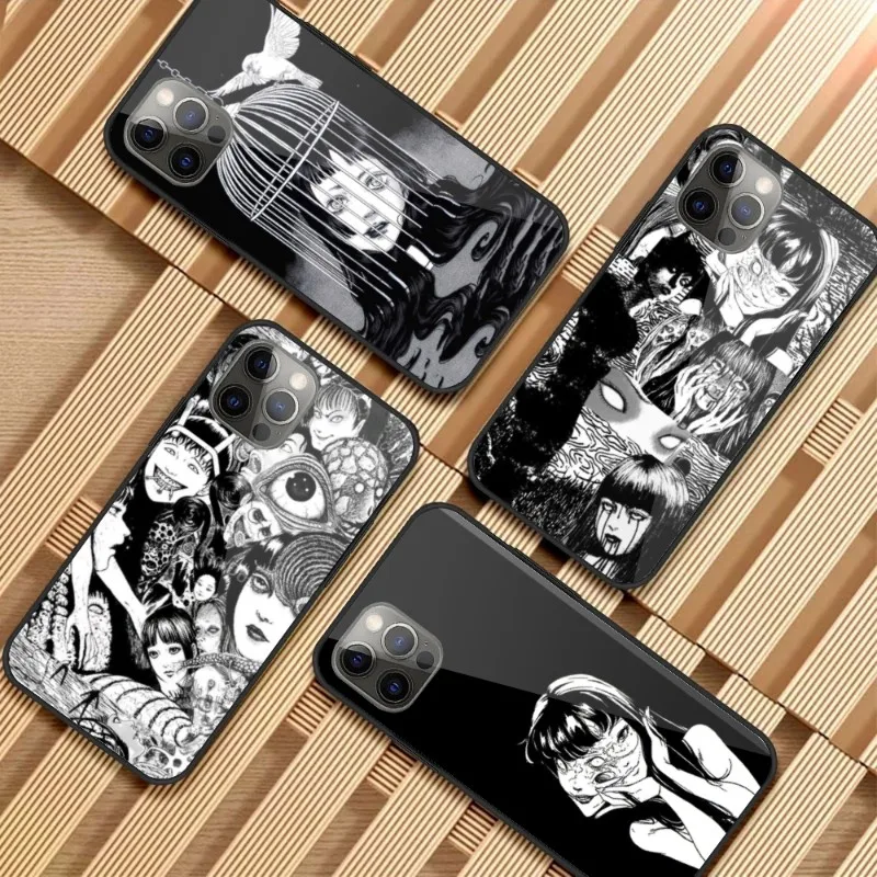 Junji ito Tomie Phone Case for iPhone 14 13 12 11 XS X 8 7 6 Plus Mini Pro Max SE 2022 PC Glass Phone Funda Cover