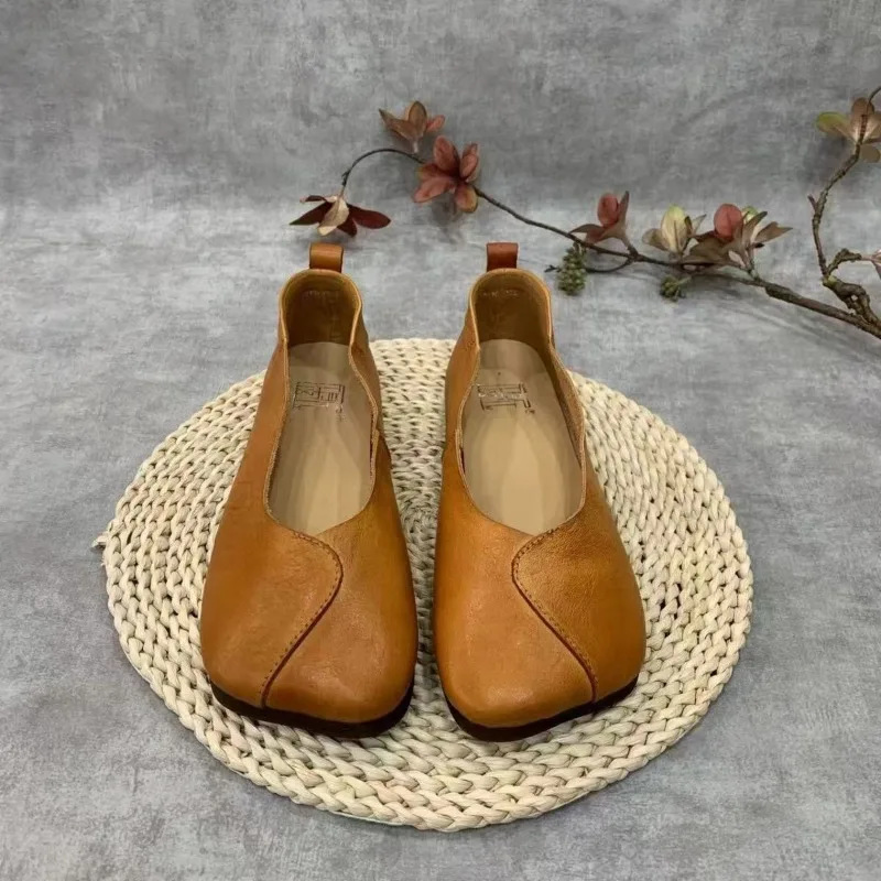 Zapatos planos de cuero para mujer, mocasines con punta cuadrada, zapatos informales poco profundos, tendencia 20225, zapatos suaves y acogedores de diseñador para invierno para mujer