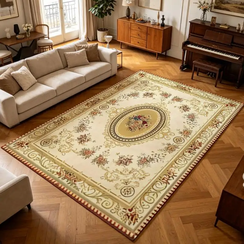1 Piece Ornate vintage Floral Woven Carpet, Soft and Comfortable, Suitable for Autumn and Winter, lightweight Easy to Maintain, Ideal for Living Room, Bedroom, Dining Room, Elegant Home Decor for All Seasons