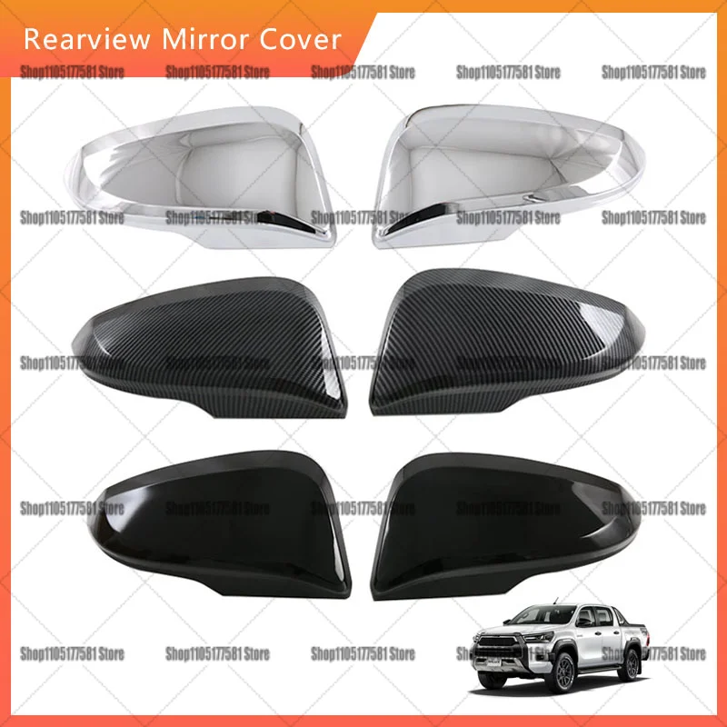For Toyota Hilux 2024 Mirror Cover Cap, Carbon Fiber Look, Decorative Trim Shell, Replacement Accessory