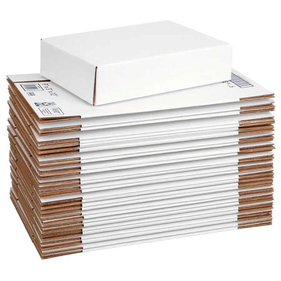 

White Shipping Box 9 L x 12 W x 3 H Ideal for Packaging and Shipping Documents Small Items and E-commerce Products 30-Count Cas