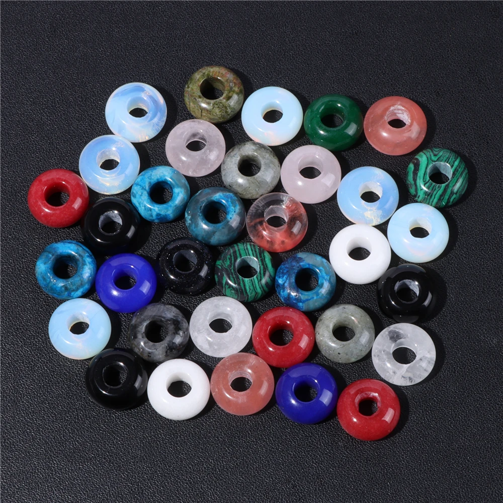 5Pcs Stone Charms Pendant Spacer Round Big Hole Beads For Jewelry Making Fit Necklace Bracelet DIY Findings 14MM Hole Size 5MM